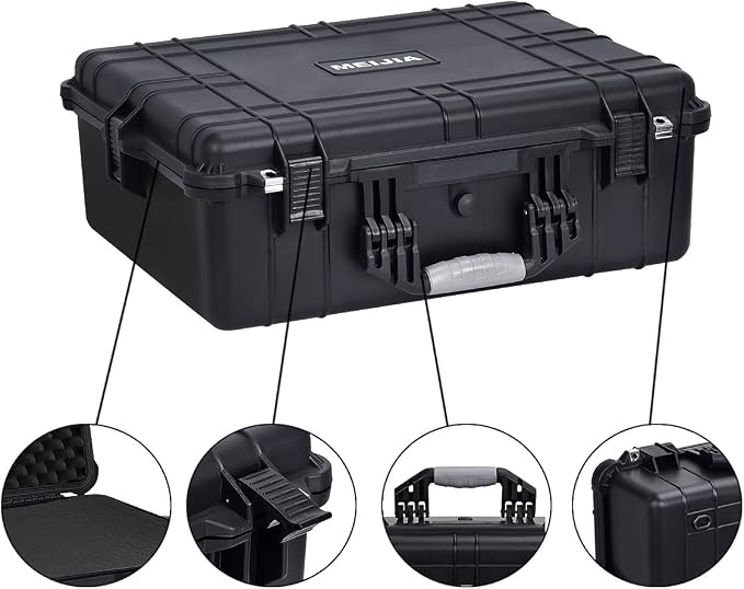 MEIJIA All Weather Waterproof Hard Camera Case,Hard Case with Customizable Fit Foam,Fit Use of Drones,Camera,Equipments,Pistols,Elegant Black (Black, 24.25"X19.43"X8.68")