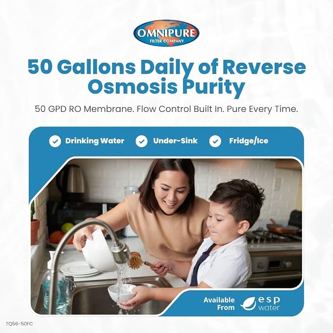 Omnipure Q5672-50FC RO Membrane – 50 GPD Element with Flow Control for PuROTwist 4000 and PT 3000 Reverse Osmosis Systems, Easy to Install, Thin Film Membrane for Reverse Osmosis Filtration