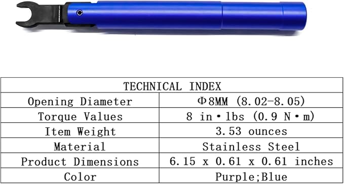 SMA Torque Wrench for RF Connector, 8mm Opening, 0.9 Nm Torque, Alloy Steel Material, Blue Color