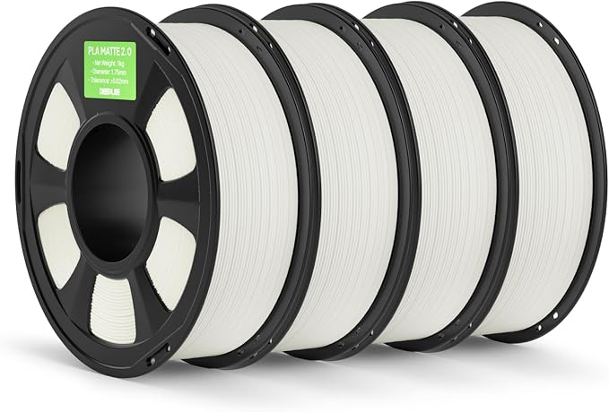 Matte PLA 2.0 Filament 1.75mm, 3D Printer Filament Dimensional Accuracy +/- 0.02mm, No Clogging, Smooth Texture, 4KG White
