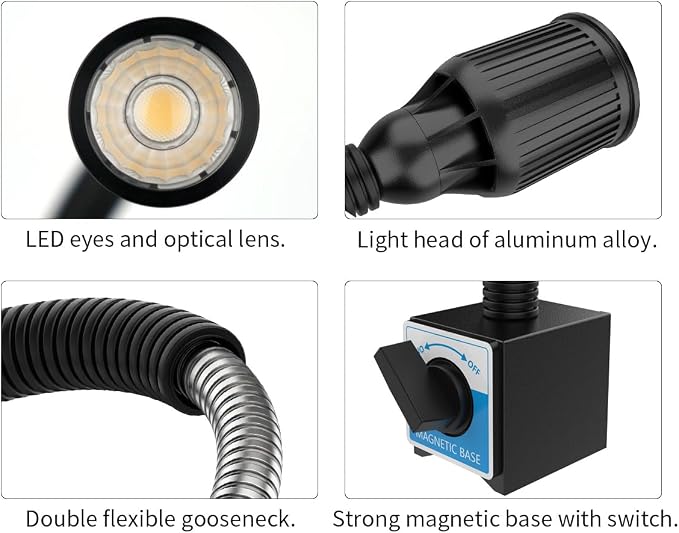 Magnetic Work Light, 1320 Lumens LED Lathe Machine Light with Flexible Gooseneck and Magnetic Base, Shop Tool Lamp for Lathe, Work Bench, Sewing Machine, Grill, Industrial Lightin