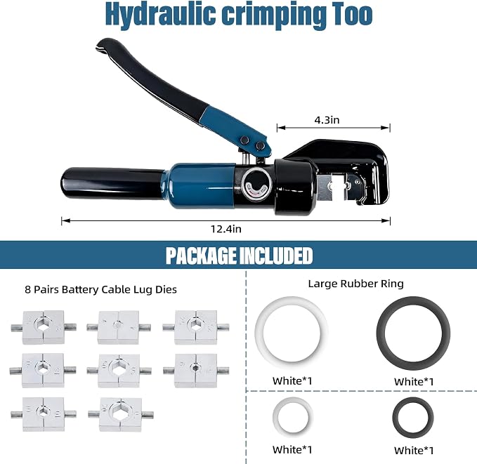 Hydraulic Crimping Tool - 1/8” Wire Rope Crimping Tool with 9 Die Sets (12 AWG to 2/0 AWG) for Battery/Welding Cables & Electrical Wires