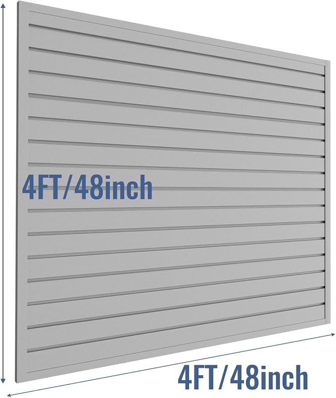 Slatwall Panel Garage Organizer PVC Slatwall Heavy Duty Wall Mounted Rack, Interlocking Slat Wall Panels for Tool Organization Peg Board(Grey 4 x 4 ft)