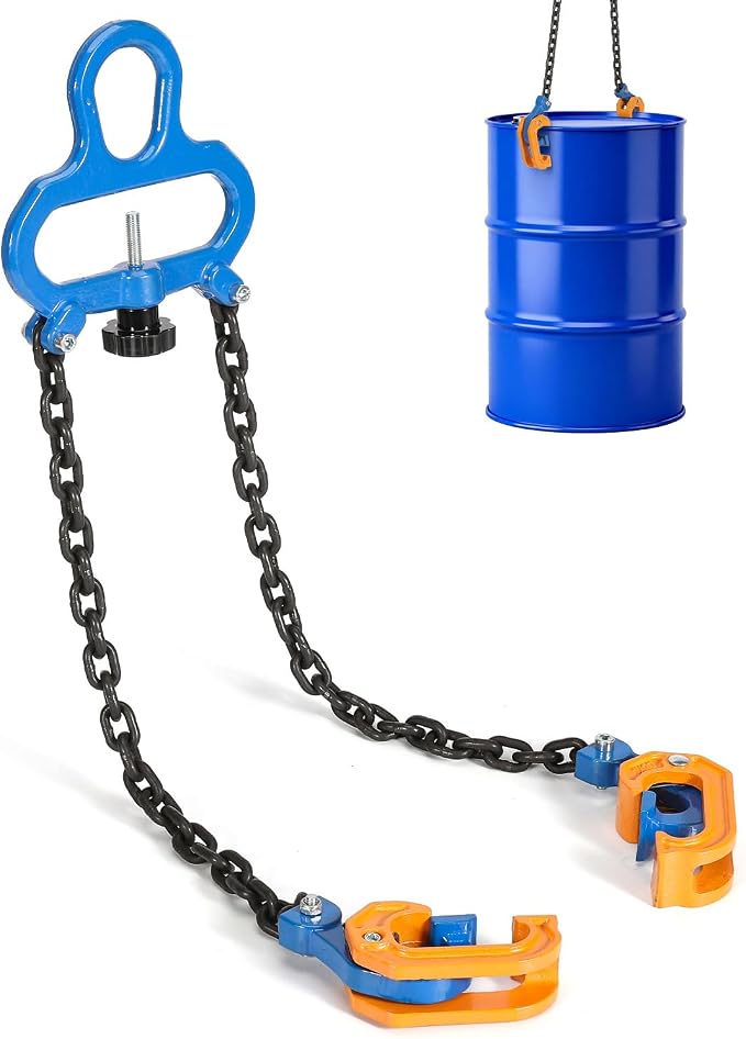 BEAMNOVA Upgraded Chain Drum Lifter 1 Ton / 2200lbs Loading Capacity for 55 Gallon Drums Forklift Hoist Crane Metal Plastic Barrel Double Lifting Chains, Double Hooks & Chains