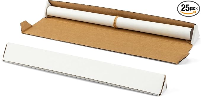 25-Pack Triangle Shipping Tubes, 18.25x3x3 inch Mailer Boxes | White, Corrugated Cardboard Boxes, For Posters, Blueprints, Artwork, Crafts, Mailing, Packaging, Storage