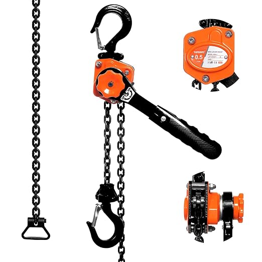 YATOINTO Mini Lever Chain Hoist 1/2 Ton 1100 lbs Lever Hoist 20 ft Ratchet Chain Puller Hoist 2 Heavy Duty Hooks Industrial Grade Steel Construction (1100lb 20ft)