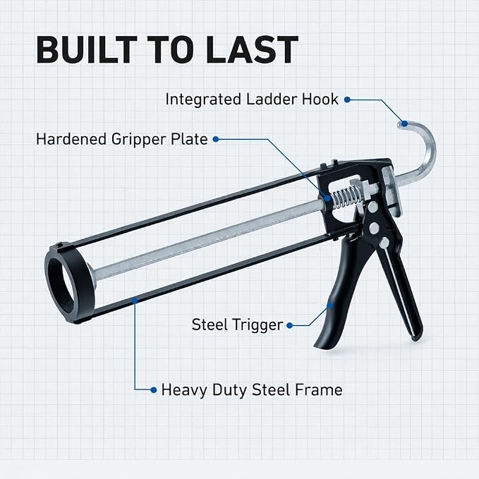 107 Series Manual Caulking Gun -10 oz Cartridge Dispenser, 7:1 Thrust Ratio, Lightweight 1.20 lbs No Drip Hand Operated Sealant & Adhesive Applicator - Professional Contractors DIY Projects
