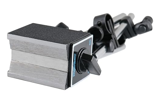 Accusize Industrial Tools 220 lbs Pull Super-Pull Magnetic Base for Industrial Precision Indicators, P900-S303 | On/Off Switch, V-Groove Bottom, Multiple Posts, M8 x 1.25 mm Tapped Hole, 2.95" x 1.96" x 2.16"