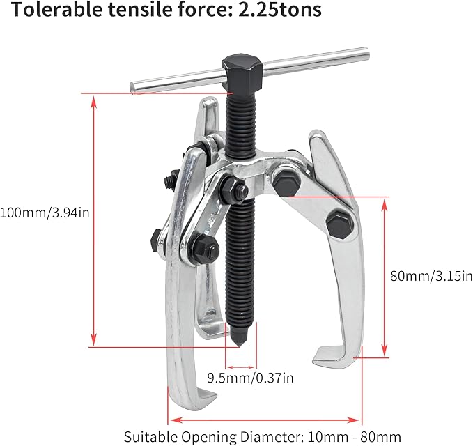3 Jaw 3in/80mm Universal Bearing Gear Pullers Heavy Duty Extractor Tool,High Carbon Steel Puller,Adjuestable Removal Kit Type for Bearings/Flywheels/Pulleys Remove