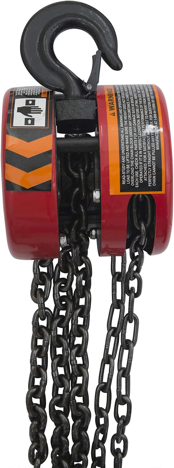 Big RED TR9030-1 Torin Manual Hand Lift Steel Chain Block Hoist with 2 Hooks, 3 Ton (6,000 lb.) Capacity,10ft/3m Red