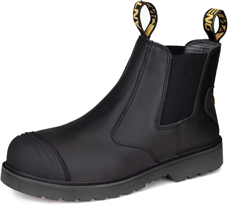 Men Work Boots, Steel Toe Nubuck Leather Footwear, Non-Slip Rubber Outsole Boot, Safety Construction Shoes, Breathable, Water-Repellent, Quick Dry (AT601,Wheat)