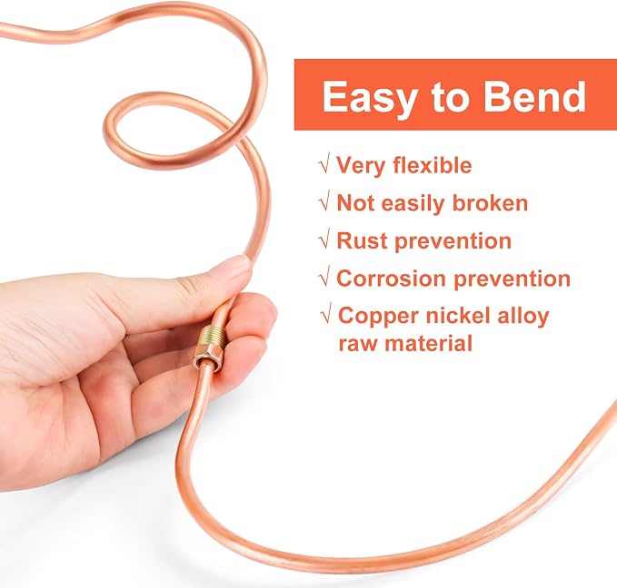 3/16" Brake Line - Easy to Bend Tubing - 25 ft 3/16 Copper Coated Brake Line + 16 x Brake Line Fittings and 4 x Threads Unions