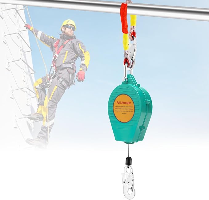 YJINGRUI 66ft/20m Self Retracting Lifeline, Heavy Duty 330lbs Retractable Safety Lanyard with Alloy Steel Hook & Aviation Wire Rope, Fall Arrest Fall Protection Device for Construction/Roof Work