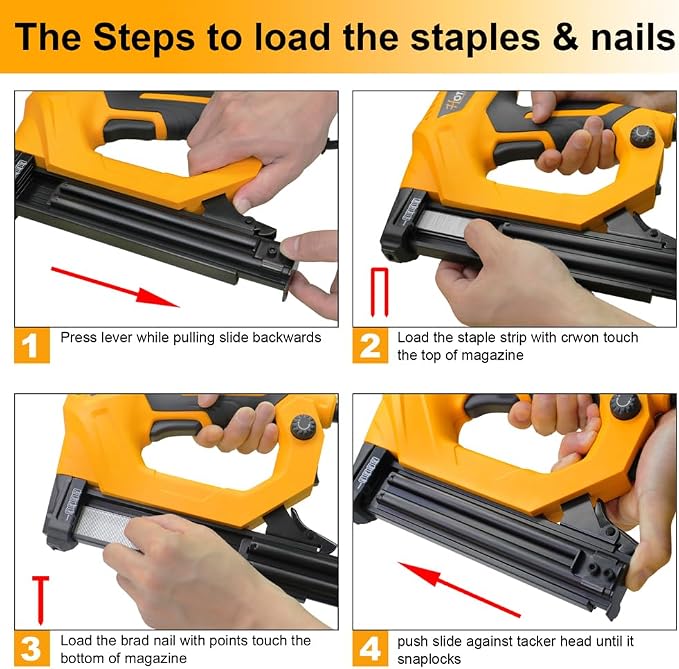 Hoteche 18GA 2-in-1 Electric Brad Nailer/Stapler 19/32-Inch to 1-1/4 Inch Staple Gun Power Adjustable Nail Gun with 2000Pcs Brad Nails& Staples for Home Upholstery and Woodworking
