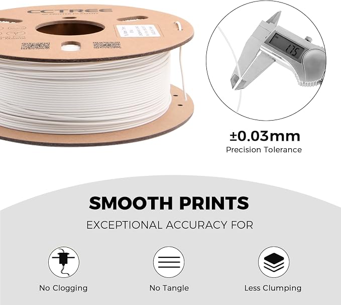CCTREE Matte PLA Filament 1.75mm Bundle, 4 Pack 1KG Cardboard Spool, White | Matte Surface Texture, Easy to Print 3D Printing Filament, Accuracy +/- 0.03 mm, Fit Most FDM 3D Printers