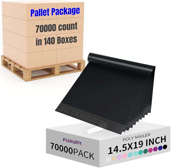 Fuxury 70000 Pcs 14.5X19" Poly Mailers Envelopes Shipping Bags for Clothing,Strong Adhesive Packaging Bag for Small Business Suppliers, Self Seal Mailing Poly Bags,Black