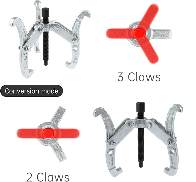 ChgImposs 4 Inch 3-Jaw Gear Puller, 2 Jaw 3 Jaw Puller for Pulley Gears Bearings and Flywheels, Heavy Duty Pulley Puller with Reversible Jaws, High Carbon Steel Removal Tool Bearing Puller Tool