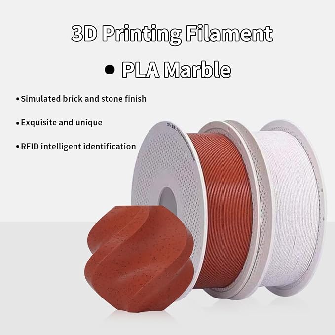 Bamboo Original Marble Textured PLA Filament 1.75mm Stone Rock PLA 3D Printer Filament with RFID for Bambu Lab X1/P1/A1 Series 1KG (2.2lbs) +/- 0.03mm (Red Granite 13201)