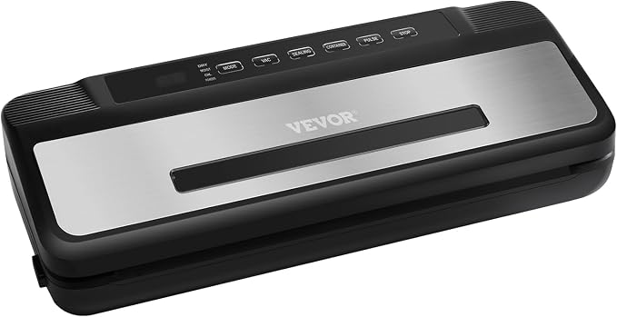 VEVOR Vacuum Sealer Machine, 80Kpa 120W Powerful Compact Food Sealer, 7-in-1 Multi-Functional Food Vacuum Sealer, Automatic Air Sealing System with Built-in Cutter with 10 Vacuum Bags & 1 Bag Roll