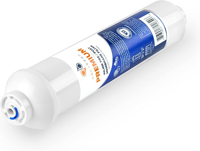 Aquaboon Premium Inline Post/Carbon Polishing Water Filter Catridge for Reverse Osmosis System Standard Size (Quick Connect Fiting) RO Water Filter Replacement Compatible with ICF-10 6-Pack