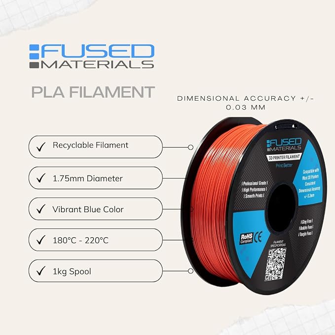 PLA Red 3D Printer Filament Fused Materials - 1kg Spool, 1.75mm, Dimensional Accuracy +/- 0.03 mm