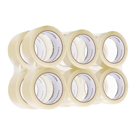 Amazon Basics Strong Packing Tape for Moving, Packaging, Shipping and Storing, Clear, 2 in x 60 yards, 2.7mil Thickness, 12-Roll