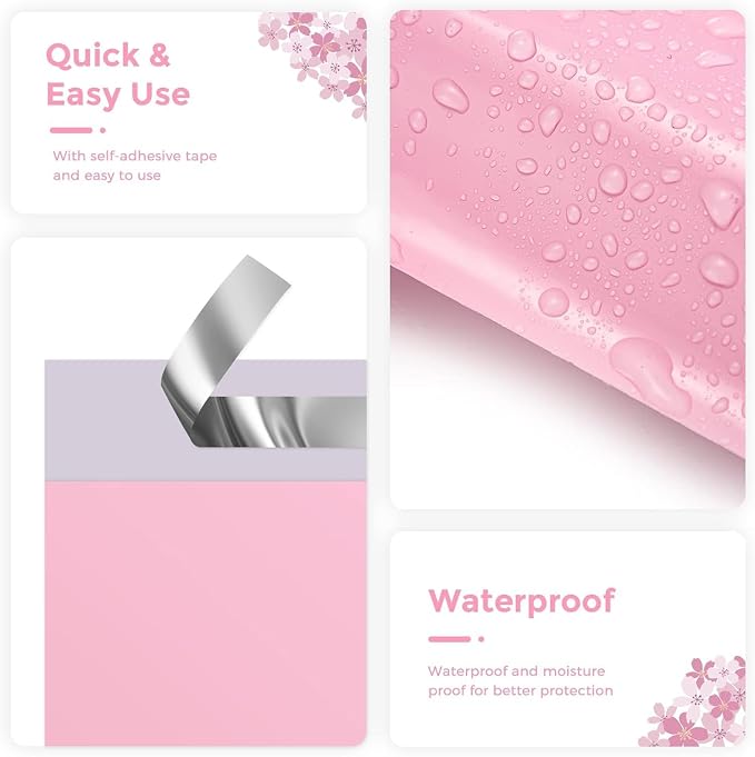 Metronic Poly Mailers 6x9 1200 Pack, Small Shipping Bags for Clothing with Strong Adhesive, Shipping Envelopes Mailers Poly Bags for Small Businesses, Waterproof Packages Bags Light Pink
