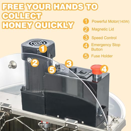 BeeCastle 4/12 Frame Electric Honey Extractor Stainless Steel Honeycomb Drum Spinner Extractor, Beekeeping Extraction Equipment (4 Deep Frames)