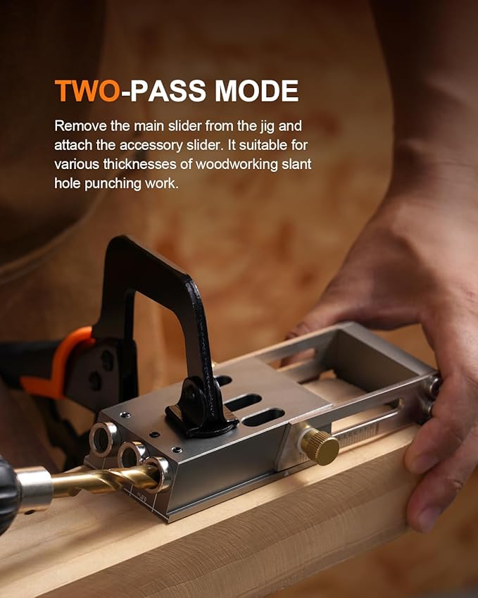 Kolvoii Pocket Hole Jig, Professional Adjustable Pocket Screw Jig for Strong Joints, Versatile Drill Guide Jig for Materials 1/2" to 3 1/8" Thickness with Storage Case