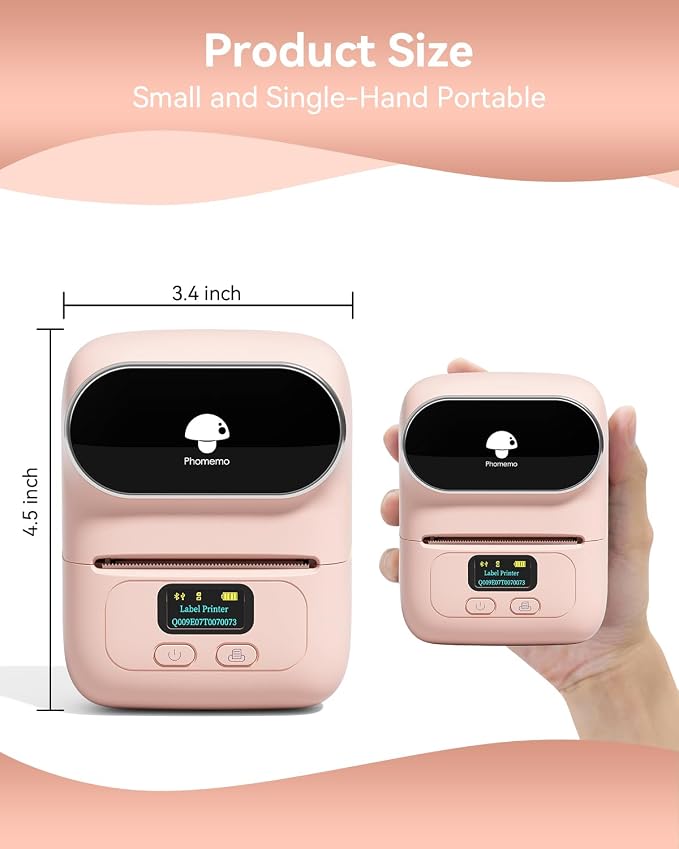 Phomemo M110 Label Maker- with 3 Packs Labels Bluetooth Portable Label Maker No Ink, Mini Barcode Label Printer for Retail, Address, Barcode, Home, for PC/Mac, iOS/Android, Baby Pink