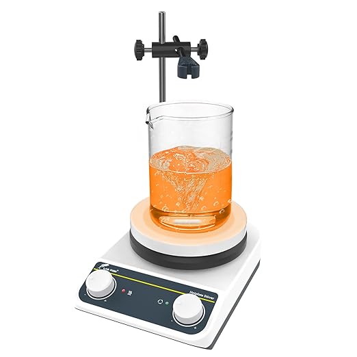 LAB FISH HS5 Magnetic Stirrer Hot Plate,260℃/500℉ | 5 inch stir plate, 3L capacity, knob speed control, with support stand, for lab heating & mixing