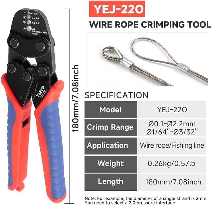Wire Rope Crimping Tool with Ratchet, Ferrule Swaging Tool for Aluminum Sleeves, Loop Sleeves, Wire Rope Crimper for 1/64''-3/32''(0.1mm-2.2mm) Cables, Heavy-Duty Swaging Tool for Railing,Fishing