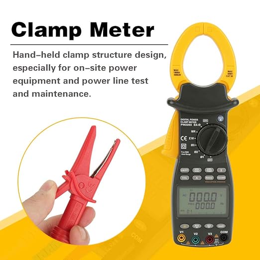 Jeanoko 1PCS MS2203 3-Phase Clamp Meter with 9999 Count Display Digital Multimeter Power Factor Clamp Meter, 28 Groups Data Storage Digital Clamp Meter
