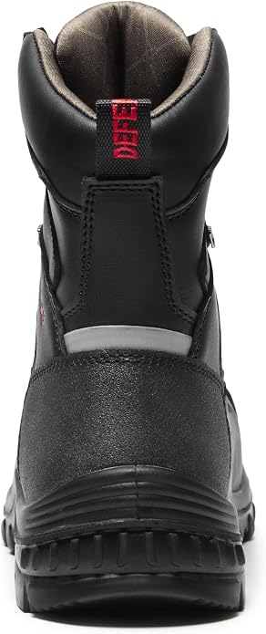 Men’s 6” & 8” Composite Toe Work Boots, Electrical Hazard Safety Boots for Men, Full-Grain Leather Construction Boots, Slip Resistant Rubber Outsole, Removable Memory Foam PU Insole