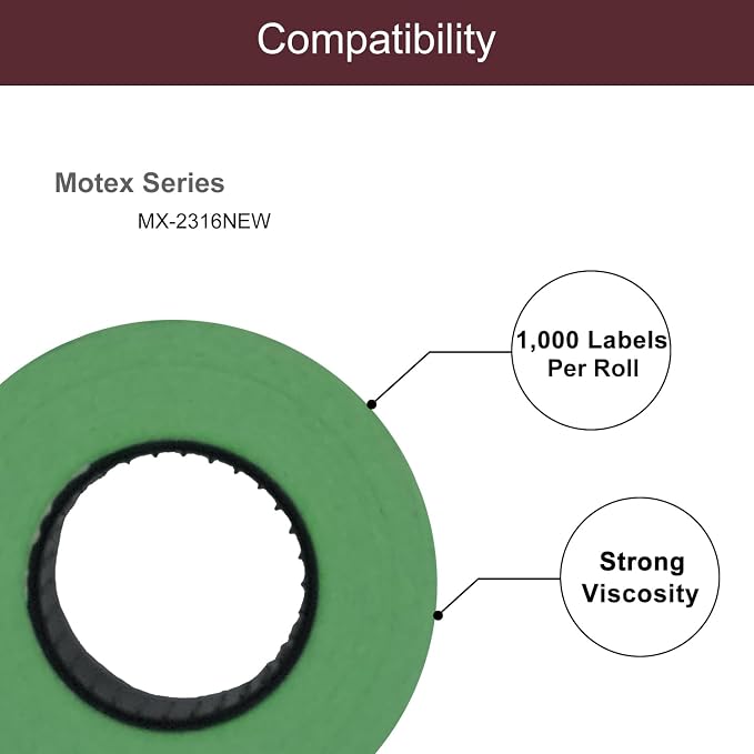 Motex 2 Line Blank Labels - 20,000 Green Blank Price and Date Gun Labels with 1 Ink Roller, Fits MX-2316NEW