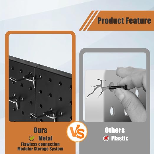 PBHEPJ 4 Pcs Metal Pegboard Panels, Heavy Duty Peg Boards for Garage and Garden Tool Storage, Includes Drywall Anchors and Screws Kits, Black