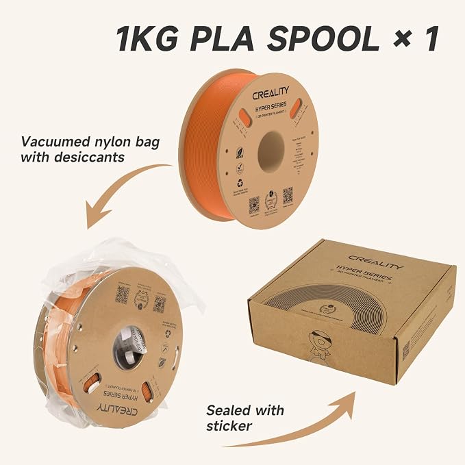 Official CREALITY Hyper PLA Filament 1.75mm, High Speed PLA 30-600mm/s Rapid 3D Printer Filament, Dimensional Accuracy +/-0.02mm, Stronger Toughness, Fit Most FDM 3D Printers，1KG(2.2lbs) Spool Orange
