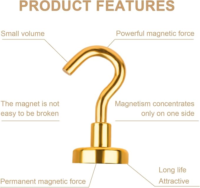 DIYMAG Magnetic Hooks Gold, 30Lbs Strong Heavy Duty Cruise Magnet S-Hook for Classroom, Fridge, Hanging, Cabins, Grill, Kitchen, Garage, Workplace and Office Etc, (20 Pack)
