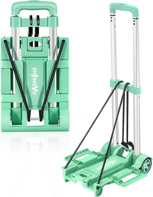 Folding Hand Truck Dolly Cart,Collapsible Shopping Trolley,Mini Lightweight Hand Dolly,Backpack Trolley,Luggage Cart,Aluminum Telescopic Rod,2 Wheel Trolley Expandable Large Chassis,Mint Green