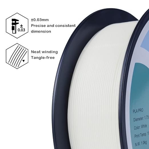ZIRO PLA Filament 1.75mm,3D Printer Filament PLA PRO Basic Color Series 1.75MM 1KG(2.2lbs), Dimensional Accuracy +/- 0.03mm,White
