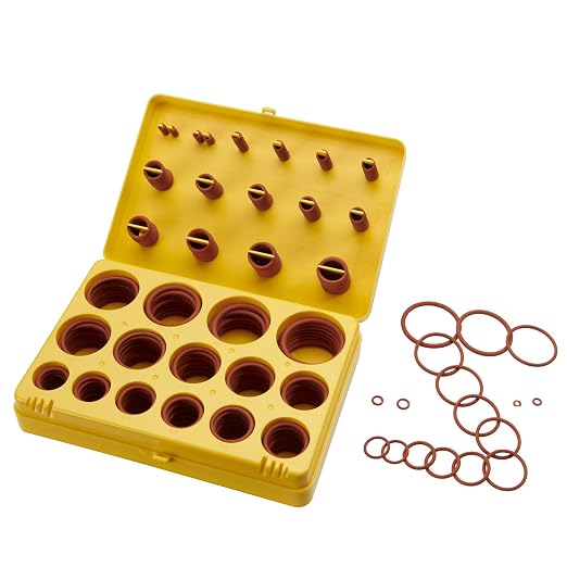 BUSY-CORNER 386 Pieces FKM O Ring Kit, Fluorocarbon 75A, 30 Metric Sizes, Chemical Resistant and Oil Resistance O-Rings for Various Chemicals, Hydraulic, Cylinders, Plumbing (Yellow Box, Brown Orings)