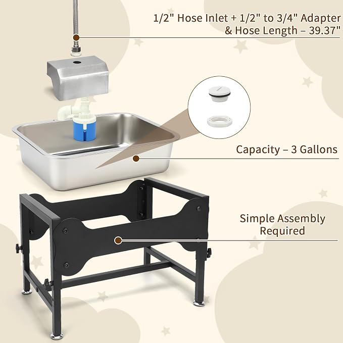 YUEPET 3Gal Automatic Dog Water Bowl Dispenser for Large Dogs, Height Adjustable Elevated Dog Water Bowl, Stainless Steel Pet Waterer with Float Valve, Outdoor Non-slip Water Bowl for Dogs Sheep Goats