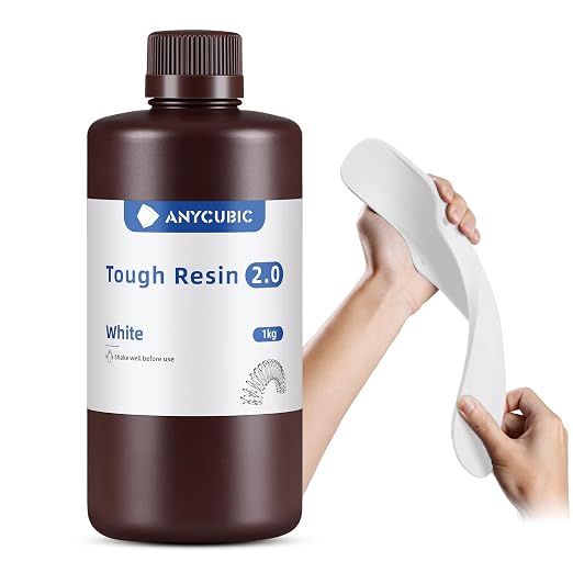 ANYCUBIC Tough Resin 2.0, 3D Printer Resin with Upgraded High Toughness and High Precision, 365-405nm Fast Curing 3D Resin for 4K 8K LCD/DLP/SLA 3D Printing (White, 1kg)