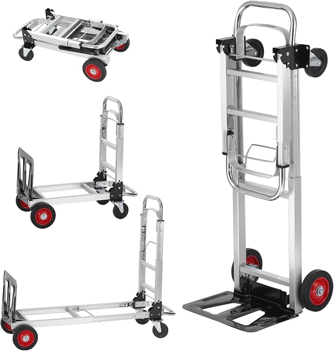 VEVOR Aluminum Folding Hand Truck, 2 in 1 Design 400 lbs Capacity, Heavy Duty Industrial Collapsible cart, Dolly Cart with Rubber Wheels for Transport and Moving in Warehouse, Supermarket, Garden