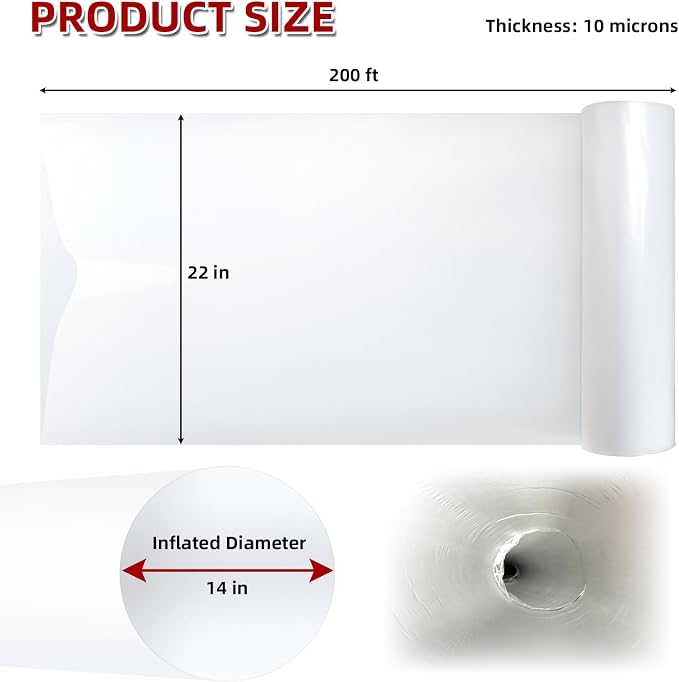ATOLS 200ft x 22in Lay Flat Poly Tubing – Heavy-Duty Plastic Tubes for HVAC Ducting, Temporary Airflow, Dust & Fume Removal – Fits 8" and 12" Blowers
