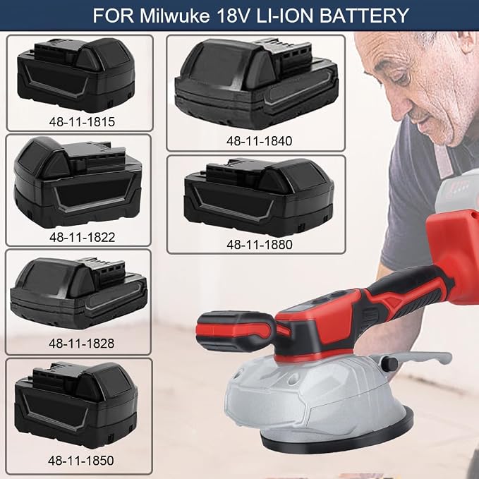 Tile Vibration Tool for Mil-wauke 18V Battery, Handheld Tile Tools Max 25000r/Min, 150W Tile Suction Cup Tool with 8 Speed, Suction Cup, Digital Display for Floor Tile Wall