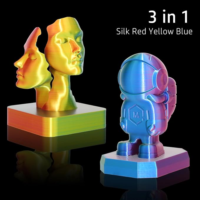 LOVOON 3D Tri-Colors PLA Printer Filament 1.75mm, Silk PLA Red Yellow Blue, 3D Printing Filament +/-0.02mm, Most 3D Printer and 3D Pen Compatible, 1kg(2.2lbs)/Spool