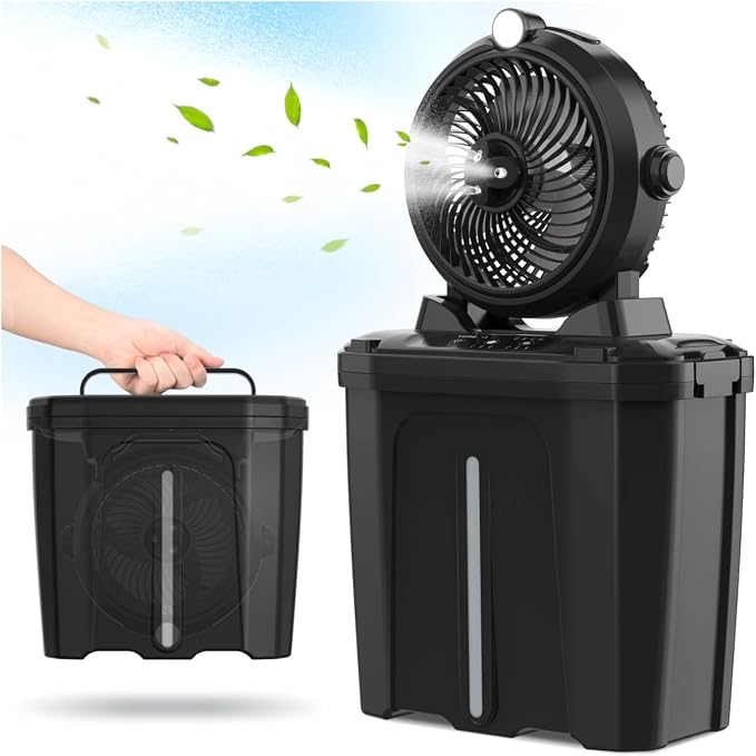 Portable Outdoor Misting Fan, 20000mAh Rechargeable Cordless Cooler with 11L Water Tank, 3-Speed Fan & 3 Fine Spray Outlets, LED Light – Battery Operated Fan for Camping, Golf, Garden & Travel