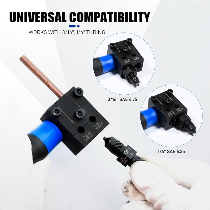 7-Piece Brake Line Flaring Tool Kit for 3/16" & 1/4" Lines, SAE Double Flare Tool, Creates 45° Single, Double & Bubble Flares for Hydraulic Brake Line Repair for Copper and Steel Tubing