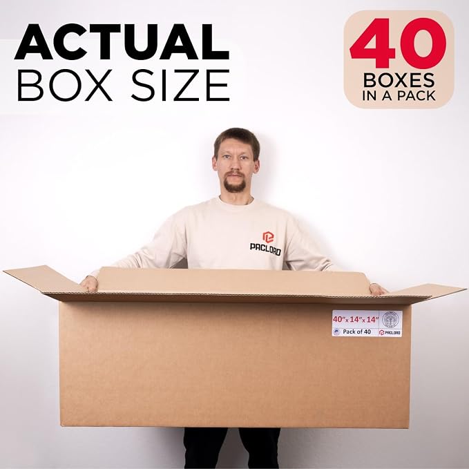 Long Cardboard Boxes 14"L x 14"W x 40"H (Pack of 40) - USA-Made Packing Boxes for Moving, Shipping, or Storage - USPS, UPS, FedEx Approved - Professional Packing Supplies for Moving | USA-Made Packing Boxes for Moving, Shipping, or Storage - USPS, UPS,...